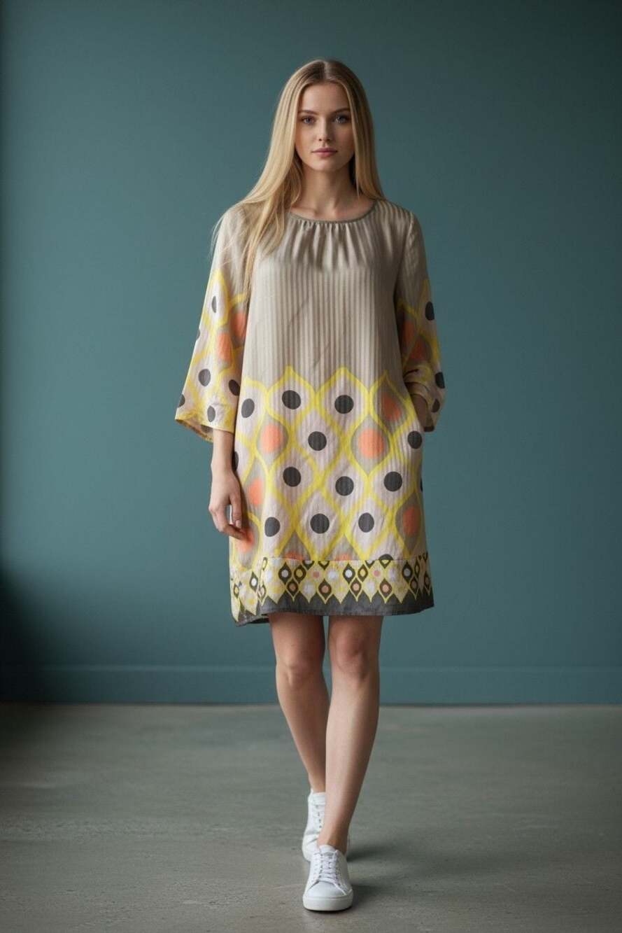 Designers Remix by Charlotte Eskildsen Geometric Print Striped Tunic Dress